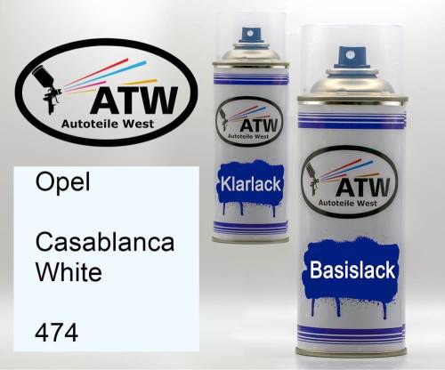 Opel, Casablanca White, 474: 400ml Sprühdose + 400ml Klarlack - Set, von ATW Autoteile West.